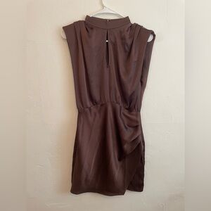 Naked Zebra Textured Brown Keyhole Mini Dress